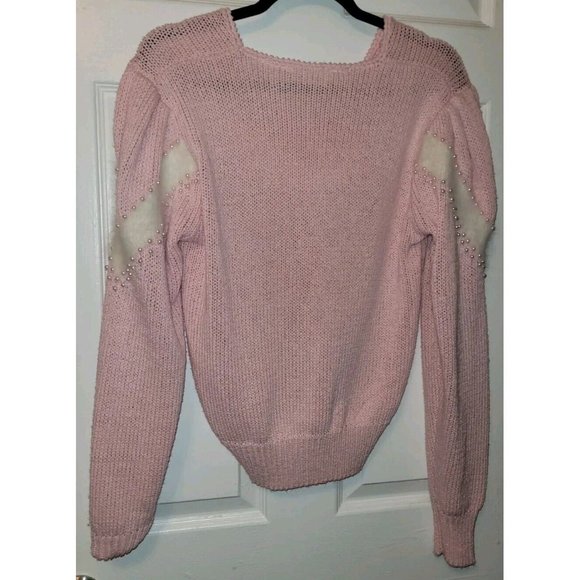 Pink Christina Grant Vintage Angora M Pull Over Sweater Pearls Angora Trim - Picture 6 of 6